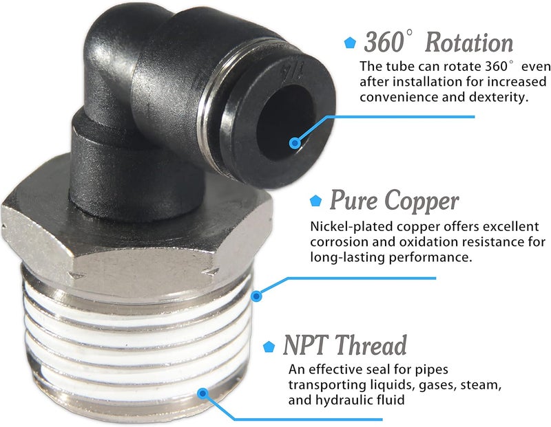 MSAEIQUN 1/4 Air hose fittings, Air fittings Male Elbow 1/4 Inch Tube OD x 1/2 NPT Thread Push to Connect Fitting, PL-1/4-N4 (Pack of 10) (1/4-1/2) - Image 4